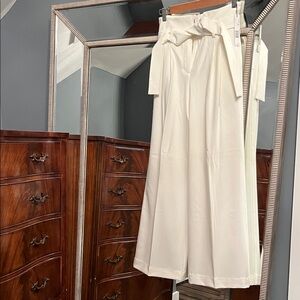 Elie Tahari Cream High-Waist Wide Leg Paperbag Pants